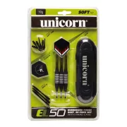 Unicorn EL50 17 gr. súlyú dartsnyíl szett gumírozott bevonatú fogórésszel , keményfalú tárolódobozzal, csere tollakkal, 6 db/szett soft heggyel Unicorn EL50 17 gr. súlyú dartsnyíl szett gumírozott bevonatú fogórésszel , keményfalú tárolódobozzal, csere tollakkal, 6 db/szett soft heggyel