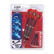 Unicorn E300 18 gr. súlyú dartsnyíl szett nikkel bevonatos fogórésszel , tárolódobozzal, csere tollakkal 3 db/szett soft heggyel Unicorn E300 18 gr. súlyú dartsnyíl szett nikkel bevonatos fogórésszel , tárolódobozzal, csere tollakkal 3 db/szett soft heggyel