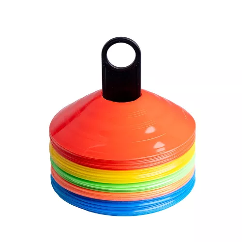 Tányérbója edzőkészlet 50 db-os, jelzőtányér, jelzőbója 18x7,5cm, necc tárolózsákkal