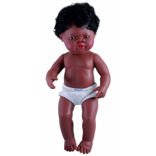 Afrikai fiú karakterű fiú hajasbaba (38 cm), Miniland