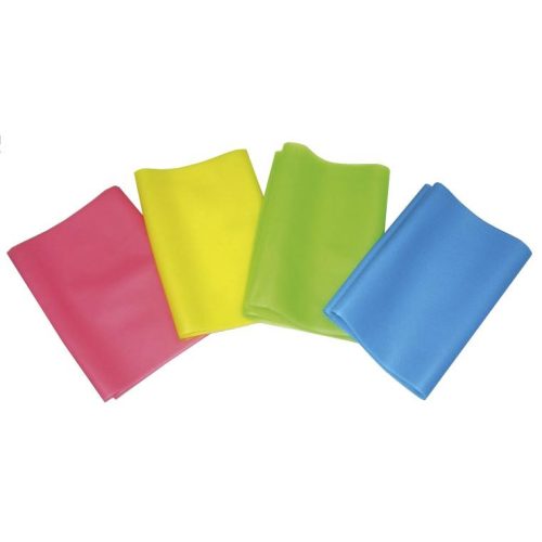 Gumi elasztikus tornaszalag (0,45 mm erősségű fitband, 150 cm, sárga színben, fitness erősség)