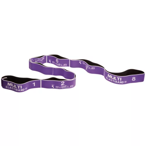 Elastiband multi fitnesz szalag gumírozott , 15 kg ellenállás, lila szín, 122x4cm, 8 levarrott szakasz