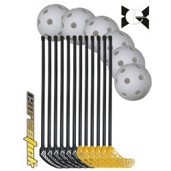   Floorball készlet felnőtteknek (svéd intézményi 18 részes karbon Maxi felnőtt készlet, 95/107 cm karbon érdesített felületű 12 ütő 6 labda)