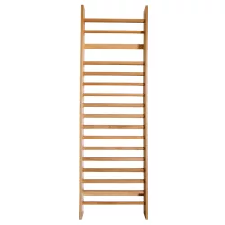   Klasszikus egyszakaszos tornatermi bordásfal (275x87x18,5cm világos tónusú rétegelt lemez oldalfal, keményfa vöröses árnyalatú fokok)