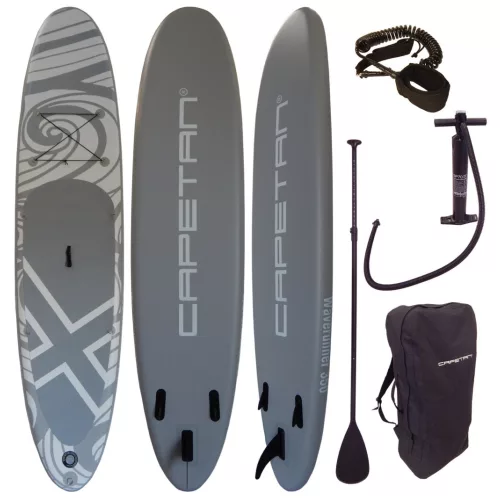 Capetan® - 155Kg - Grey Storm - 350 X 81 X 15cm Dupla oldalfalú erősített SUP Deszka Készlet - Bokapánttal És Kajak Ülésnek előkészített csatlakozókkal