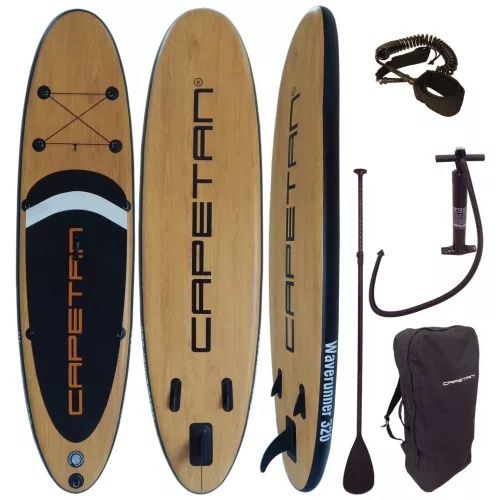 Capetan® - 145Kg - The Deck 320 x 81 x 15cm Dupla oldalfalú erősített SUP deszka szett Bokapánttal és Kajak Ülésnek Előkészített Csatlakozókkal
