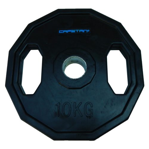 Capetan® | Olympiai gumival bevont súlytárcsa (10kg tárcsasúly, szögletes gurulásgátló peremmel, 51mm lukátmérővel)