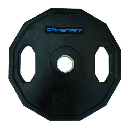 Capetan® | Olympiai gumival bevont súlytárcsa (15kg tárcsasúly, szögletes gurulásgátló peremmel, 51mm lukátmérővel)