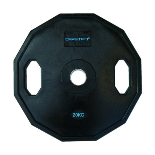 Capetan® | Olympiai gumival bevont súlytárcsa (20kg tárcsasúly, szögletes gurulásgátló peremmel, 51mm lukátmérővel)