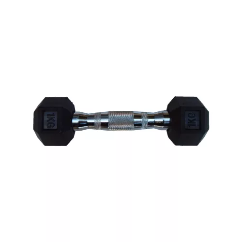 Capetan® Professional Line | Kézisúlyzó (1kg, egykezes edzőtermi gumírozott kézi súlyzó gumírozott fejvégekkel,chromozott markolattal, hexagon gumírozott kézisúlyzó)