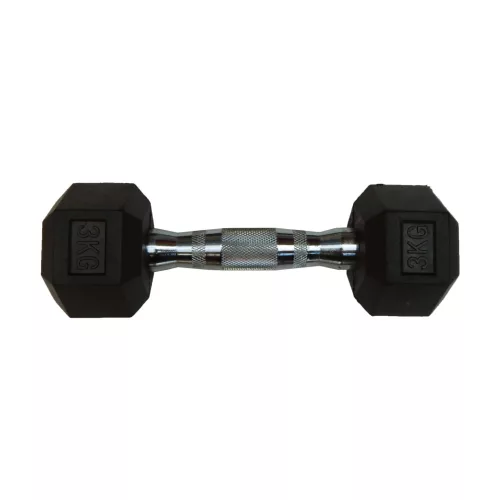Capetan® Professional Line | Kézisúlyzó (3kg, egykezes edzőtermi gumírozott kézi súlyzó gumírozott fejvégekkel,chromozott markolattal, hexagon gumírozott kézisúlyzó)