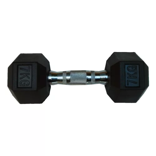 Capetan® Professional Line | Kézisúlyzó (7kg, egykezes edzőtermi gumírozott kézi súlyzó gumírozott fejvégekkel,chromozott markolattal, hexagon gumírozott kézisúlyzó)