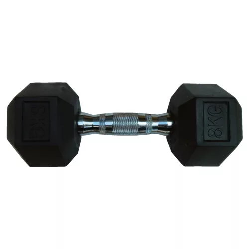 Capetan® Professional Line | Kézisúlyzó (8kg, egykezes edzőtermi gumírozott kézi súlyzó gumírozott fejvégekkel,chromozott markolattal, hexagon gumírozott kézisúlyzó)