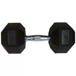   Capetan® Professional Line | Kézisúlyzó (20kg, egykezes edzőtermi gumírozott kézi súlyzó gumírozott fejvégekkel,chromozott markolattal, hexagon gumírozott kézisúlyzó)