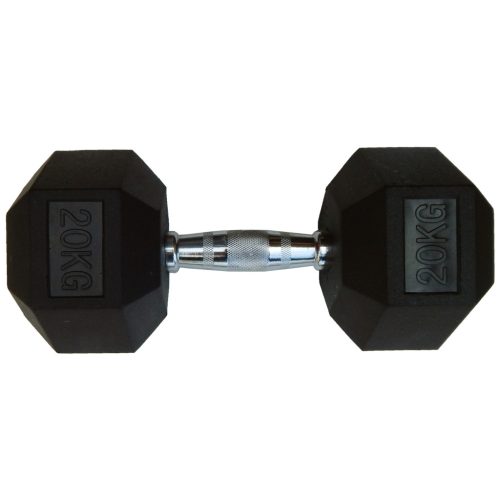 Capetan® Professional Line | Kézisúlyzó (20kg, egykezes edzőtermi gumírozott kézi súlyzó gumírozott fejvégekkel,chromozott markolattal, hexagon gumírozott kézisúlyzó)