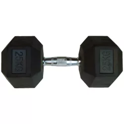   Capetan® Professional Line | Kézisúlyzó (25kg, egykezes edzőtermi gumírozott kézi súlyzó gumírozott fejvégekkel,chromozott markolattal, hexagon gumírozott kézisúlyzó)