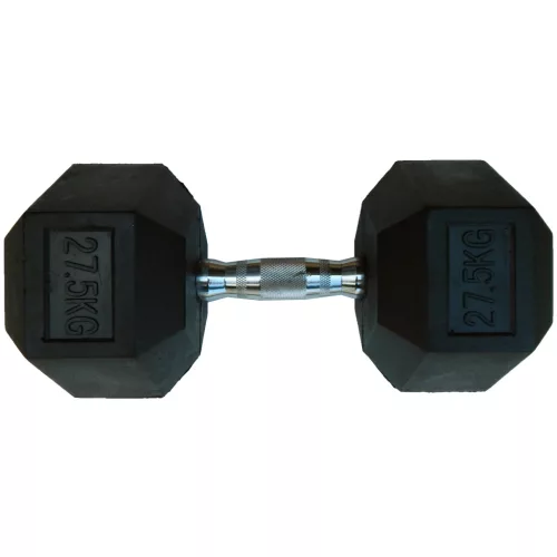 Capetan® Professional Line | Kézisúlyzó (27,5kg, egykezes edzőtermi gumírozott kézi súlyzó gumírozott fejvégekkel,chromozott markolattal, hexagon gumírozott kézisúlyzó)
