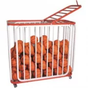 Labdatartó kocsi fém, cca 30-36 db labda tárolására, gördíthető, zárható Labdatartó kocsi fém, cca 30-36 db labda tárolására, gördíthető, zárható